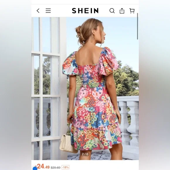 SHEIN flower power dress / poof sleeve in large flower dress. Hippie boho - Picture 2 of 5